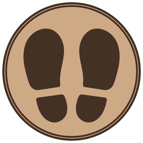 フロア誘導シール足形　丸　ブラウン