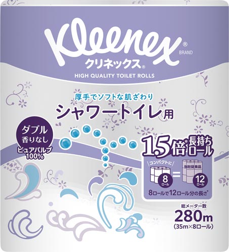 クリネックス長持ちシャワートイレ８ロールダブル×８