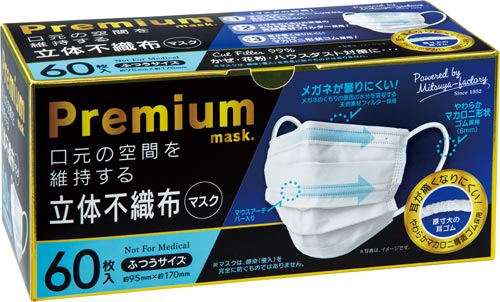 プレミアム立体不織布マスク　ふつう　６０枚×４８