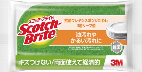 スコッチブライト　抗菌ウレタンスポンジたわし　緑