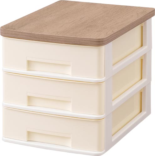 ウッドトップデスクチェスト　３段　アッシュ茶　４個