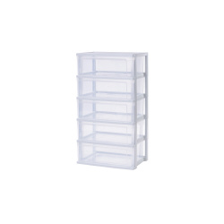 ワイドチェスト　５段　ホワイト／クリア