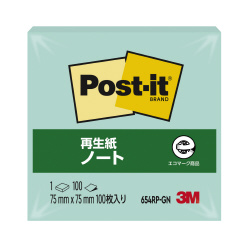 ポストイット再生紙ノート　７５×７５　緑　１０冊