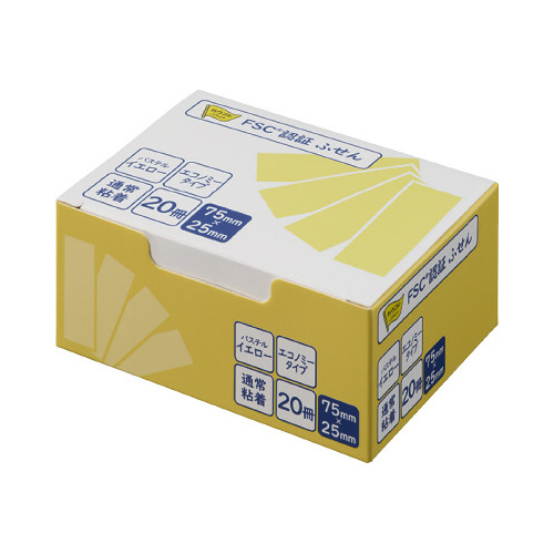ふせんエコノミー７５×２５　１００枚黄色２０冊×２