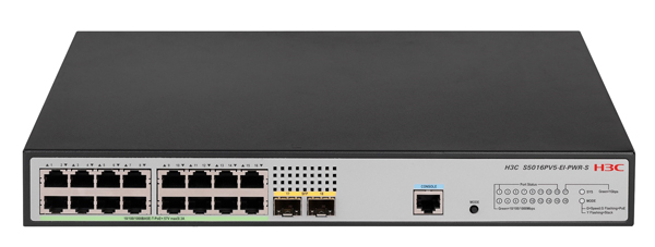 H3C S5016PV5-EI-PWR-S L2 Ethernet Switch with 16*10/100/1000BASE-T PoE+ Ports (AC 125W) and 2*1000BASE-X SFP Ports、(AC)