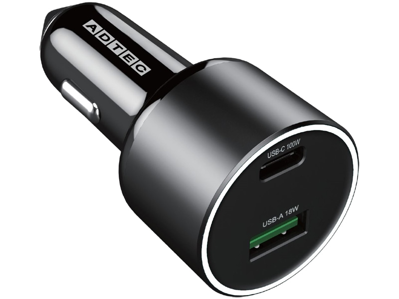 Power Delivery対応 シガーソケットタイプ充電器/100W/USB Type-A 1ポート/Type-C 1ポート/ブラック