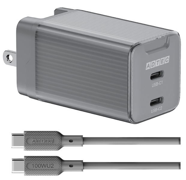 PD対応 AC充電器/GaN/65W/USB Type-C 2ポート/ブラック＆Type-C to Cケーブルセット