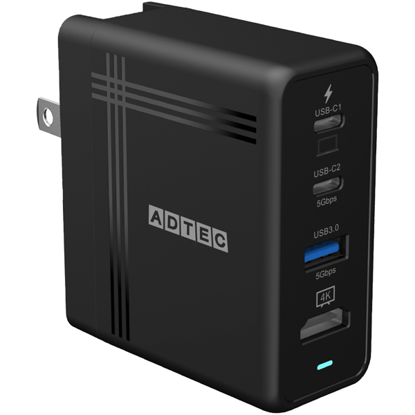 PD対応 4K出力 USB Hub AC充電器 74W Black