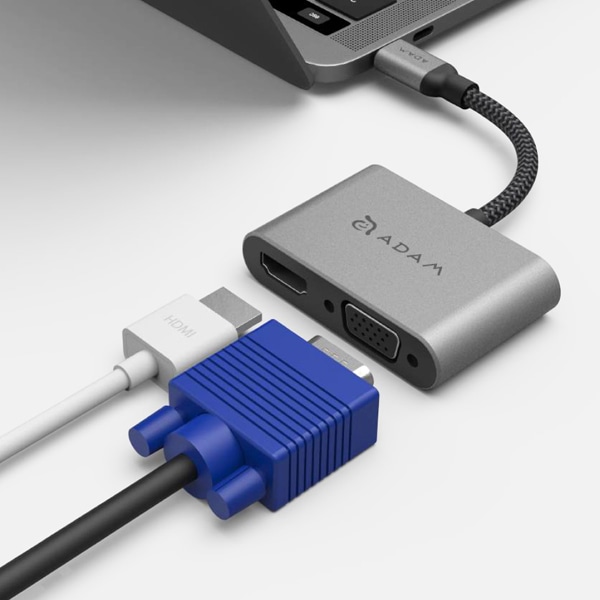 USB Type-C VGA/HDMI変換マルチディスプレイアダプター グレー 1本でHDMIとVGAどちらにも対応するマルチディスプレイアダプター 同時出力対応