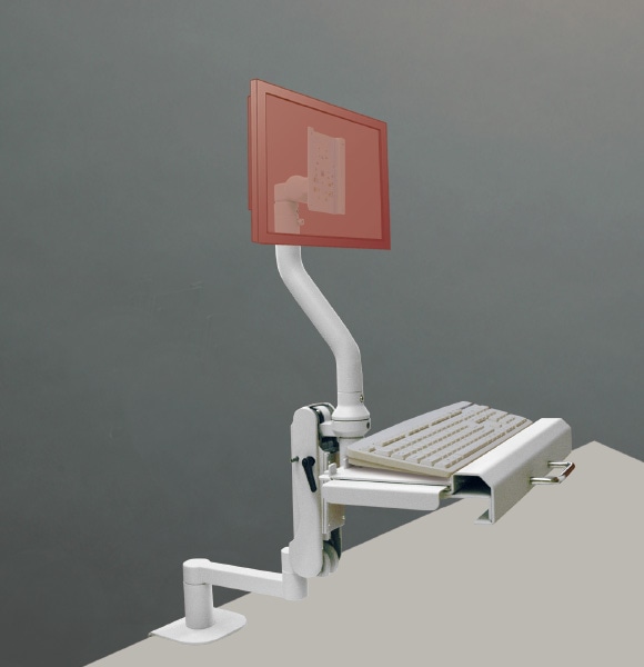 キーボード搭載用棚・回転アーム付 ディスプレイアーム（ライトグレー）