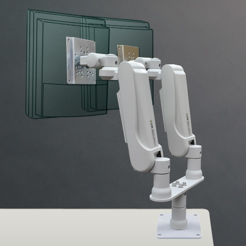 G1AX 2基搭載卓上ブラケット式 並行設置型ダブルアーム（ライトグレー）