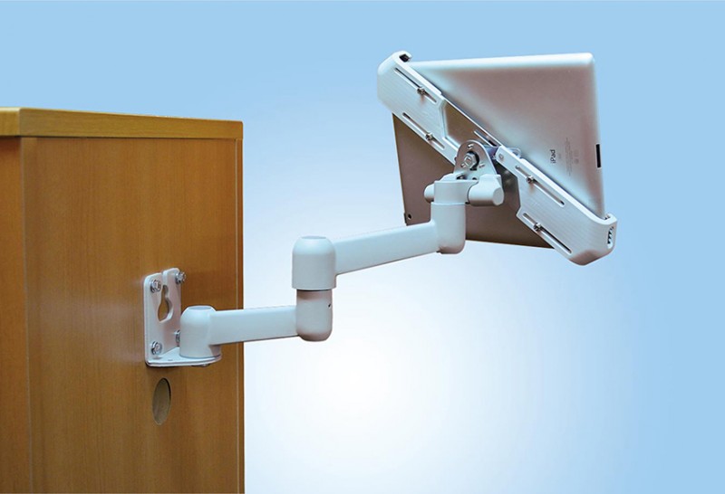対角固定式タブレット搭載用 3軸・上下可動・平行移動・折畳み型 壁取付アーム