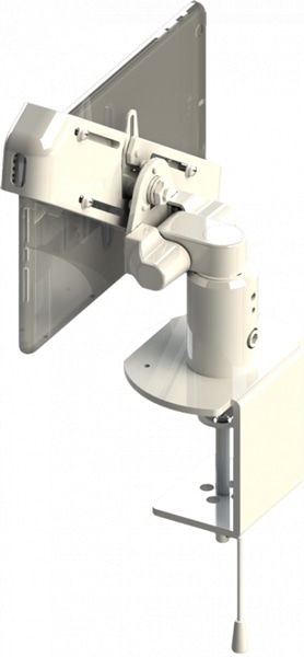 対角固定式タブレット搭載用ロータイプ卓上固定型アーム 本体ユニット（ホワイト）