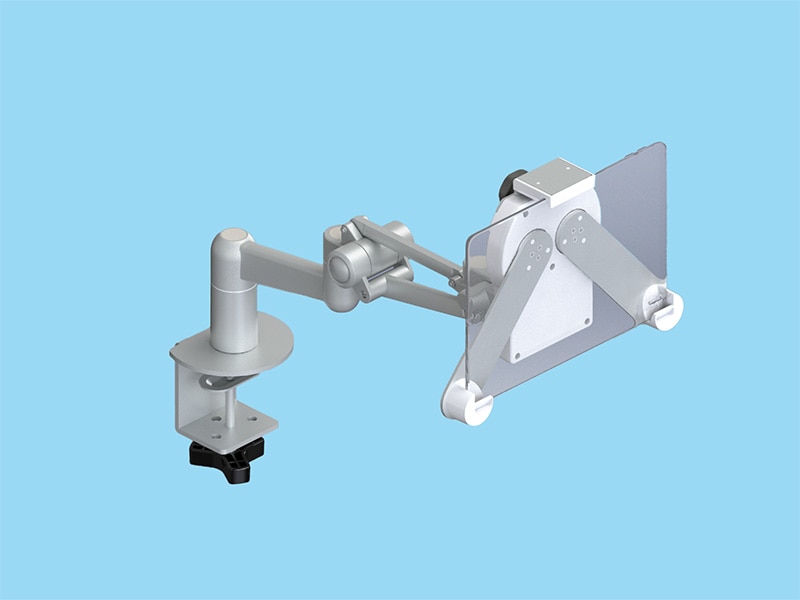 8から12.9インチ10mm厚（2Kgまで）のタブレット端末を搭載可能な3軸・上下可動・回転アームによる平行移動機構を備えたアーム 本体ユニット（シルバー）