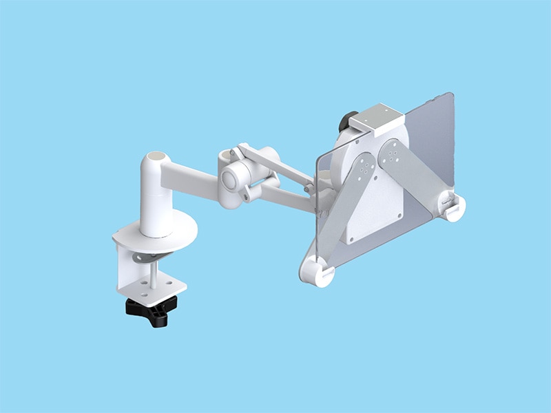 8から12.9インチ10mm厚（2Kgまで）のタブレット端末を搭載可能な3軸・上下可動・回転アームによる平行移動機構を備えたアーム 本体ユニット（ホワイト）