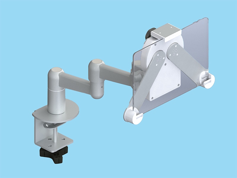 3点固定式ホルダー装着 8～12.9インチ10mm厚（2Kgまで）のタブレット端末を搭載可能な3軸・平行移動式アーム 本体ユニット（シルバー）