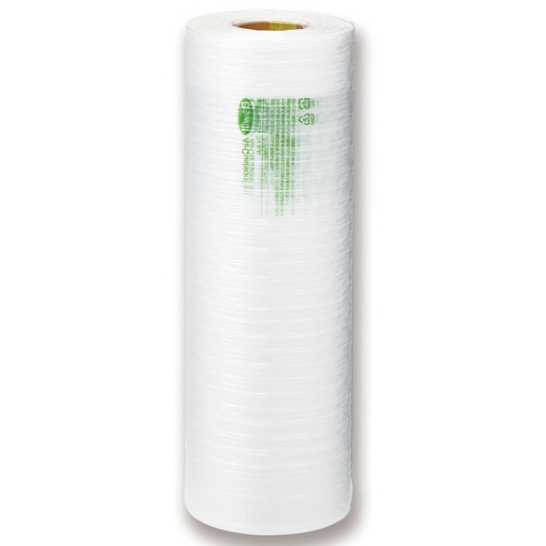 エアークッションフィルム バブル 緩衝材作成機ACM02で作成可能 高密度ポリエチレン(HDPE) ロール高さ400mm×長さ200M ミシン目ピッチ300mm 厚み20μ 粒幅3cm 粒高さ1.5cm