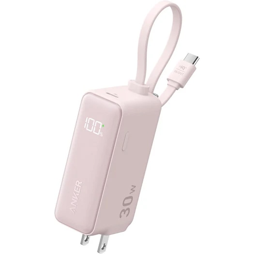 Anker Power Bank (30W Fusion Built-In USB-C ケーブル) ピンク