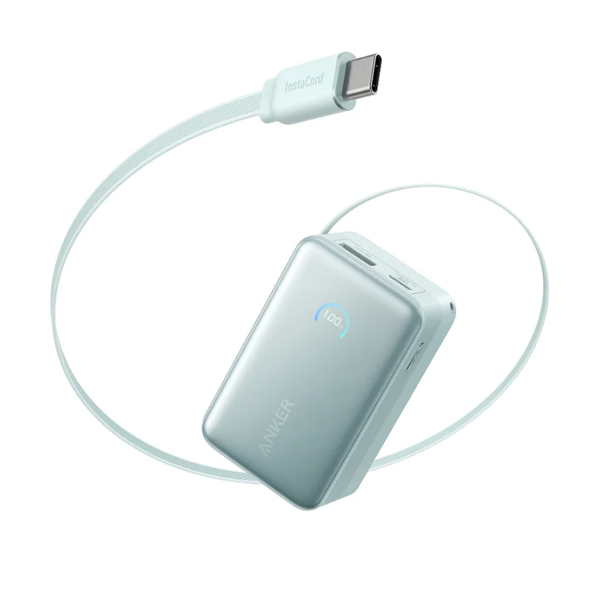 Anker Nano Power Bank (10000mAh 45W 巻取り式 USB-Cケーブル) ミントブルー