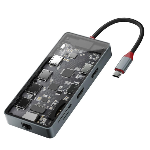 SEE-THROUGH5 TypeC接続マルチアダプタ HDMI 2ポート USB3.0 Hub PD3.0対応 Gigabit LAN カードリーダー搭載
