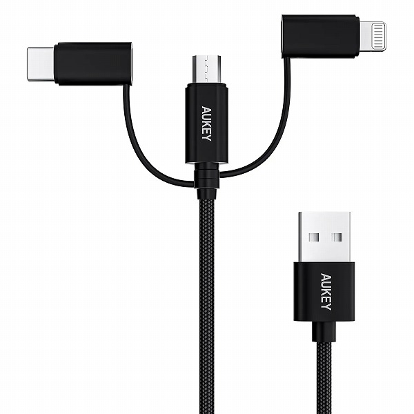 ケーブル Impulse 3-in-1 [USB Type-A to Lightning/USB Type-C/micro USB] 1m ブラック