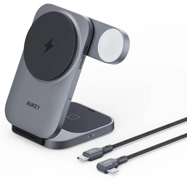 ワイヤレス充電器 MagSafe対応 Qi2 MagFusion Z 3-in-1 折りたたみ式 15W グレー