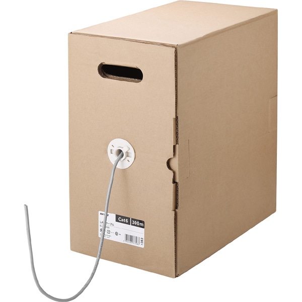 Cat6 LANケーブル 300m 単線 ライトグレー