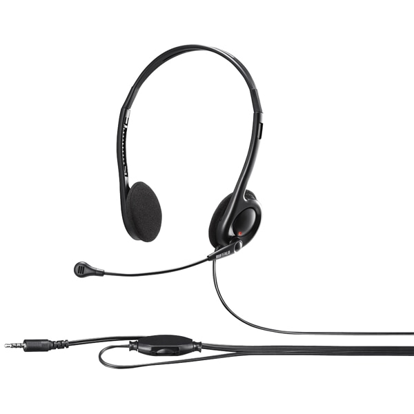 両耳ヘッドバンド式ステレオヘッドセット 4極ミニプラグ接続 ブラック