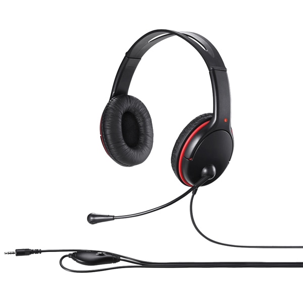 両耳ヘッドバンド式ステレオヘッドセット 大型ドライバー搭載/4極ミニプラグ接続 ブラック