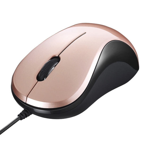 有線 BlueLED光学式マウス 静音/3ボタン ベージュピンク