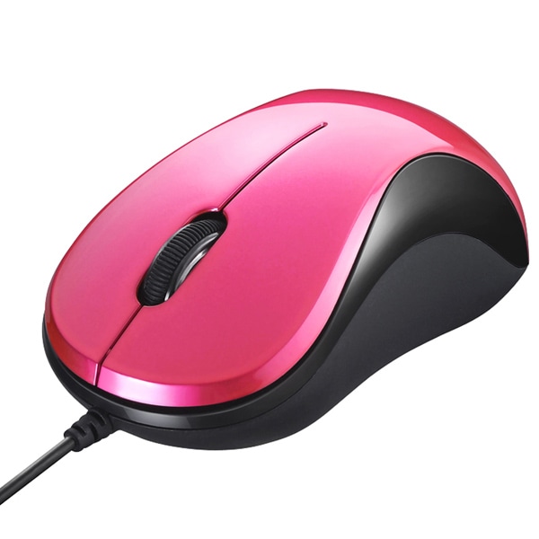 有線 BlueLED光学式マウス 静音/3ボタン ピンク