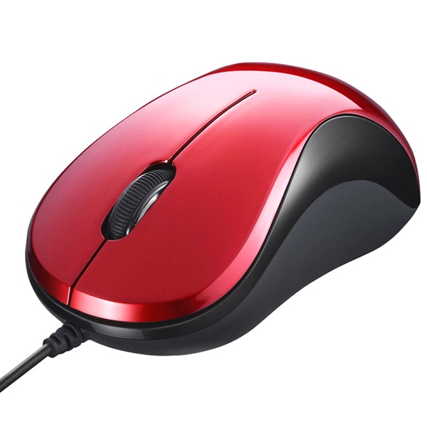 有線 BlueLED光学式マウス 静音/3ボタン レッド