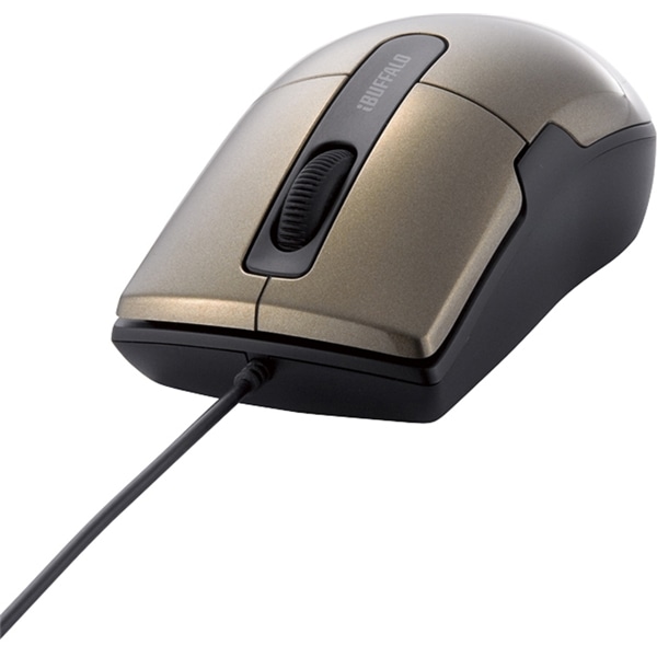 有線BlueLEDマウス 静音/3ボタン Mサイズ ブラウン