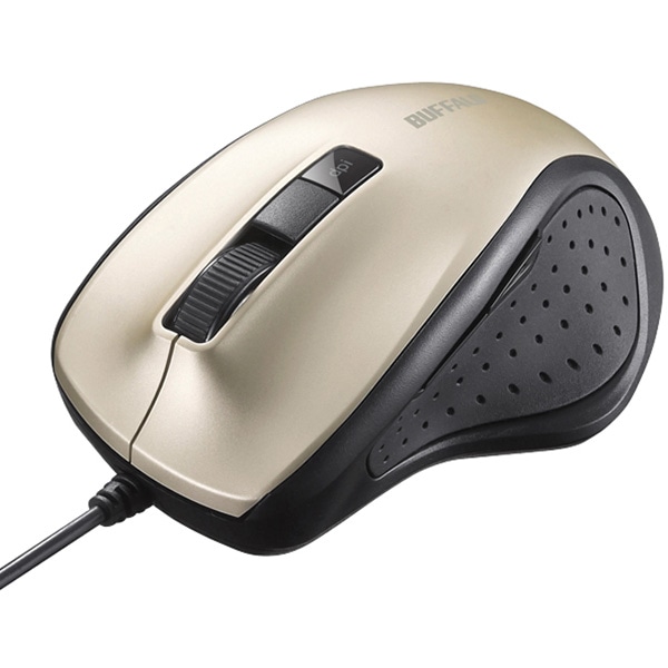 有線BlueLED光学式マウス 静音/5ボタン/DPI切り替えボタン ゴールド
