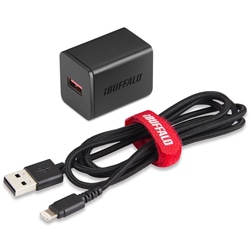 2.4A USB急速充電器 AutoPowerSelect機能搭載 Lightningケーブル付属 2.0m ブラック