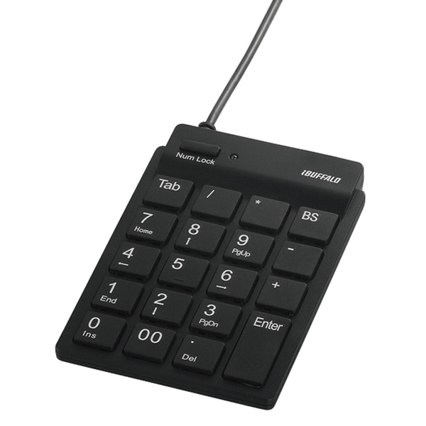 スリムテンキーボード USB2.0ハブ（2ポート）/Tabキー付き ブラック