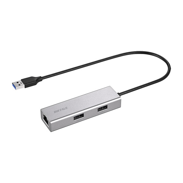 Giga対応 USB-A LANアダプター ハブ付 シルバー