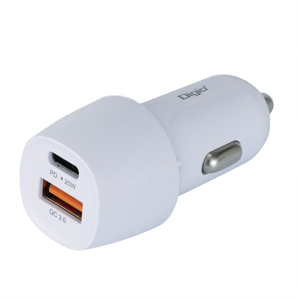 カーチャージャー 20W PD充電対応 Type-C 1ポート + USB A 1ポート ホワイト