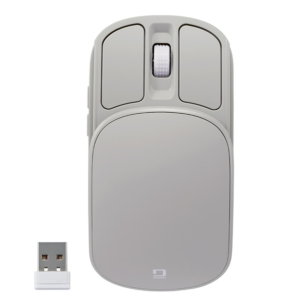 無線 静音 5ボタン コンパクトマウス 充電式 スライドカバー BlueLED グレージュ