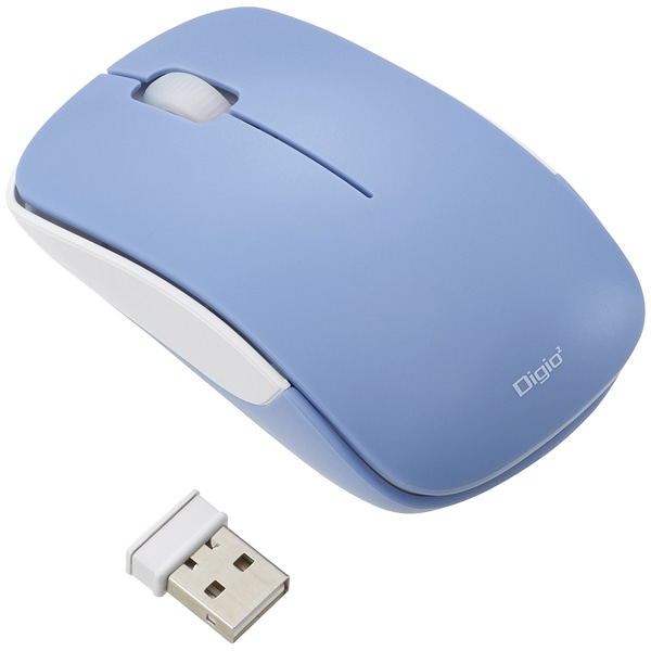 Digio2 無線 3ボタン BlueLED マウス 軽量 50g ブルー
