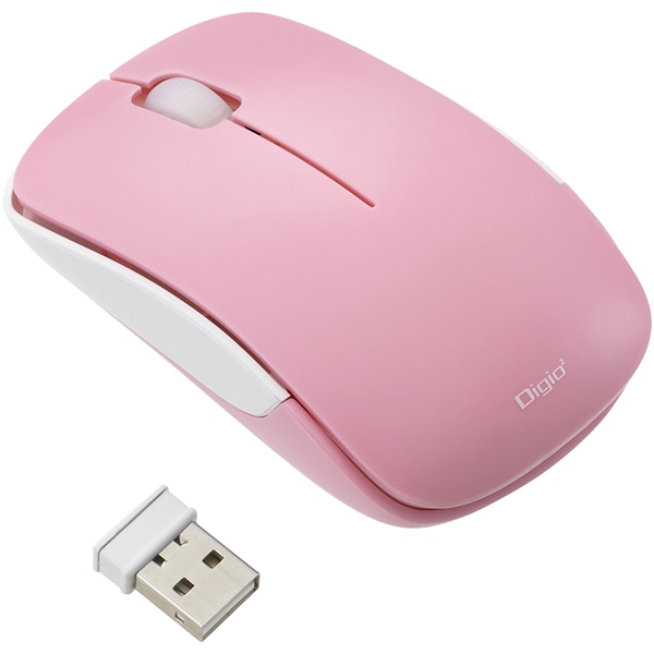 Digio2 無線 3ボタン BlueLED マウス 軽量 50g ピンク