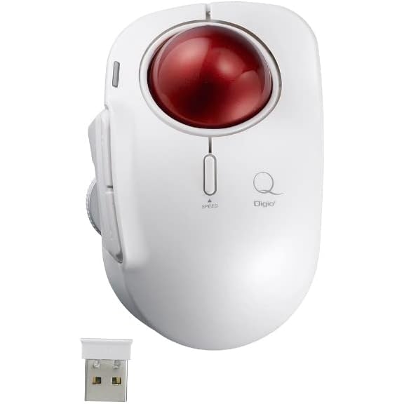 トラックボールマウス 小型 ワイヤレス 5ボタン レーザー式 人差し指 ホワイト