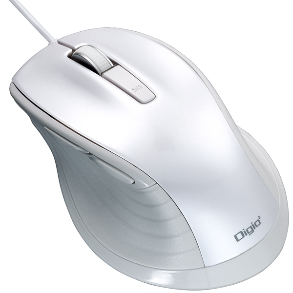 F_line 5ボタンBlueLEDマウス 大型 有線 静音 ホワイト