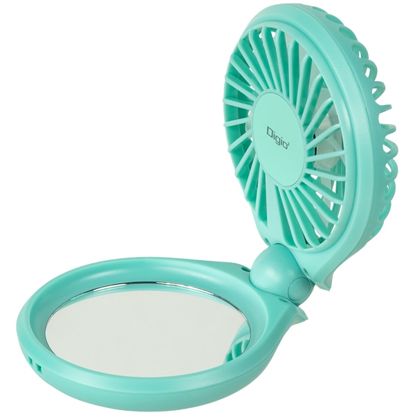コンパクト 扇風機 コンパクトミラーUSB充電 ブルー