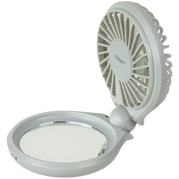 コンパクト 扇風機 コンパクトミラーUSB充電 グレー