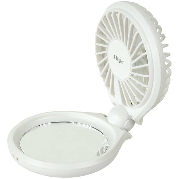 コンパクト 扇風機 コンパクトミラーUSB充電 ホワイト