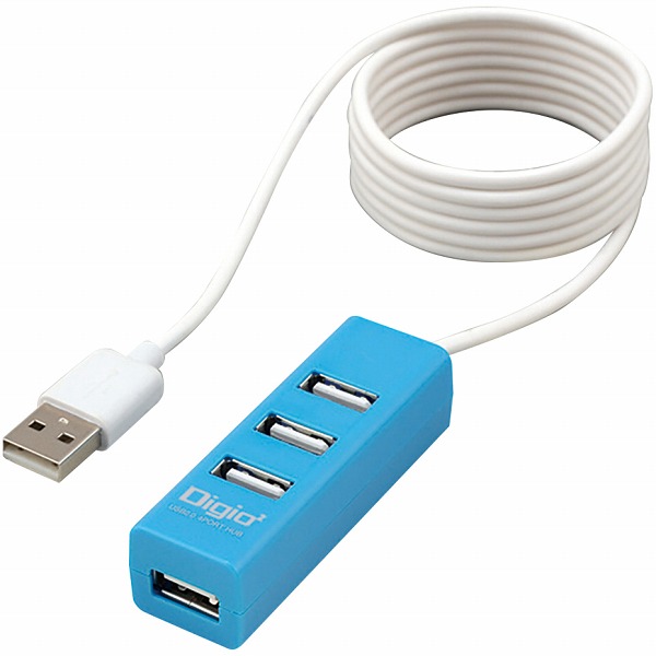 USBハブ USB2.0 4ポート120cm ブルー