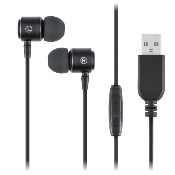 USBイヤホンマイク 長時間の装着でも疲れにくい 軽量タイプ ブラック