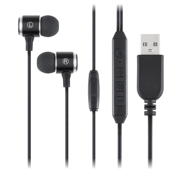 USBイヤホンマイク ボリューム調整 ミュートが手元でできる 多機能リモコン ブラック