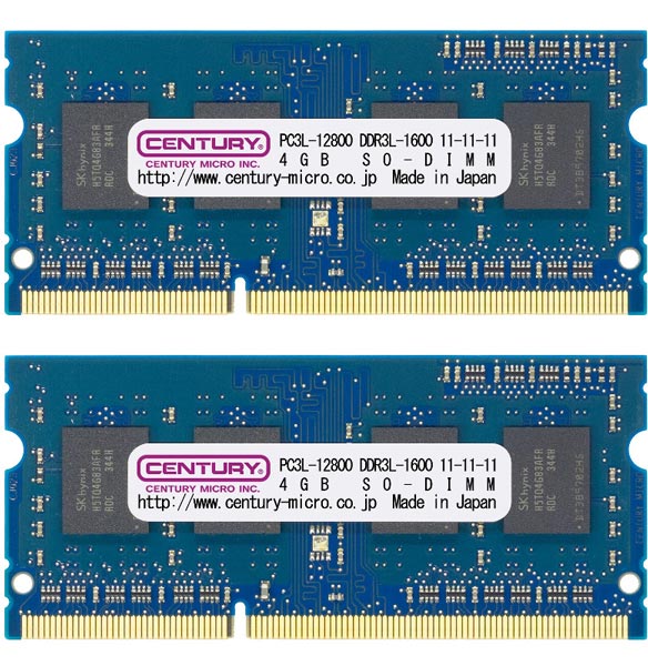 ノート用 PC3L-12800/DDR3L-1600 8GB kit(4GBx2) 204pin SODIMM 1.5/1.35V共用 日本製